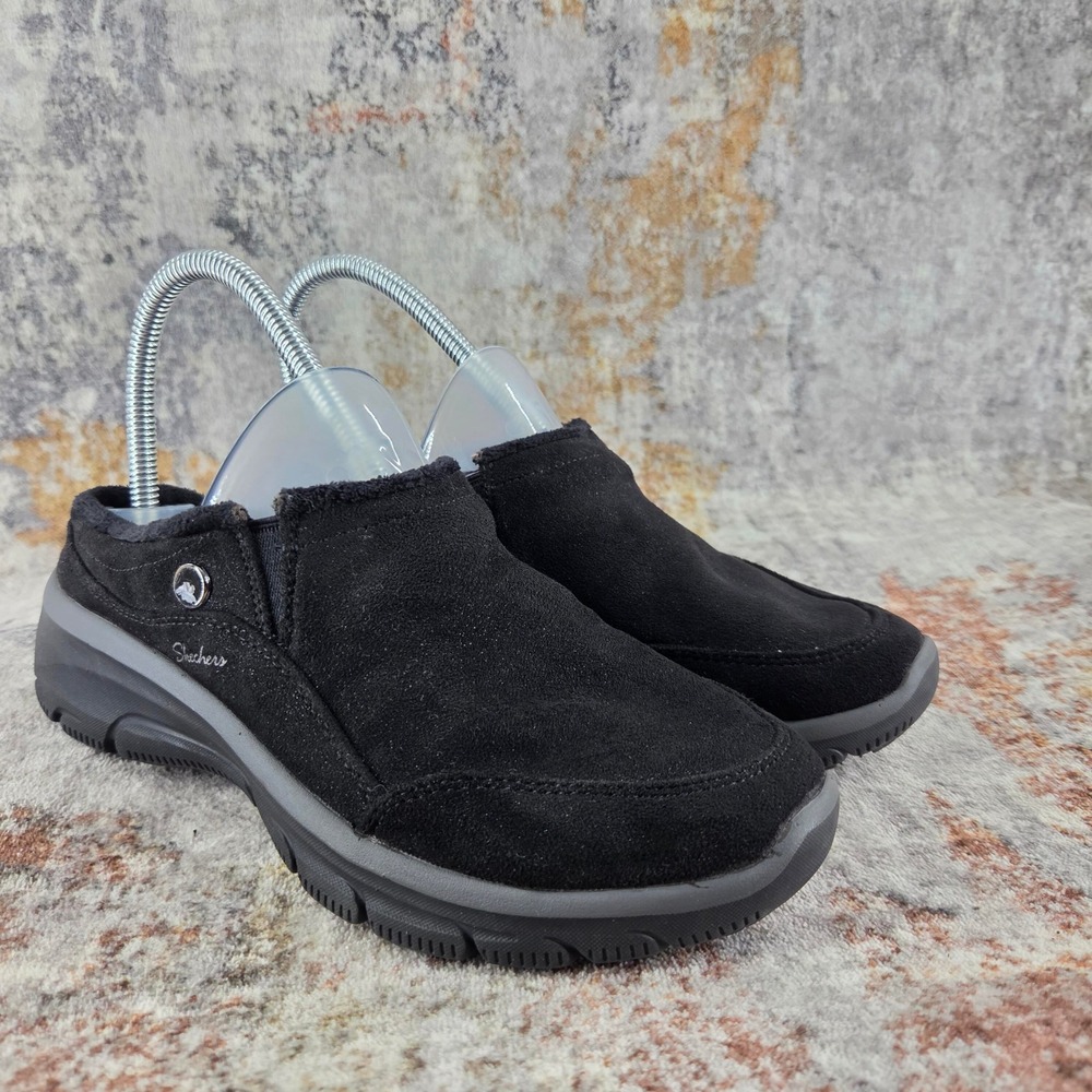 Skechers Martha Slip On Mule Clogs Womens 7.5 Black 158824 Black Faux Fur Lined